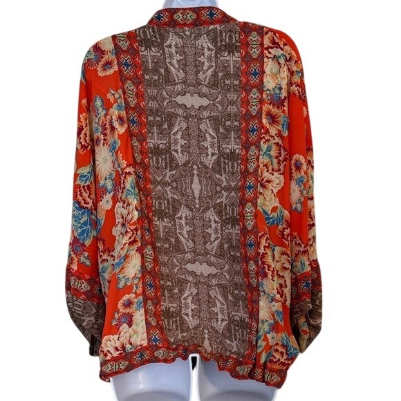 Free People Orange Floral Print Kimono Jacket Open Front Bohemian Extra Small - Picture 4 of 7